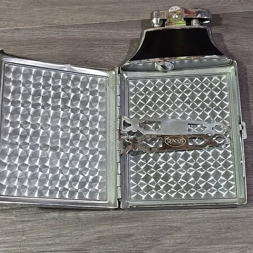 VINTAGE 1940s ART DECO RONSON MASTERCASE LIGHTER & CIGARETTE CASE BLACK Untested