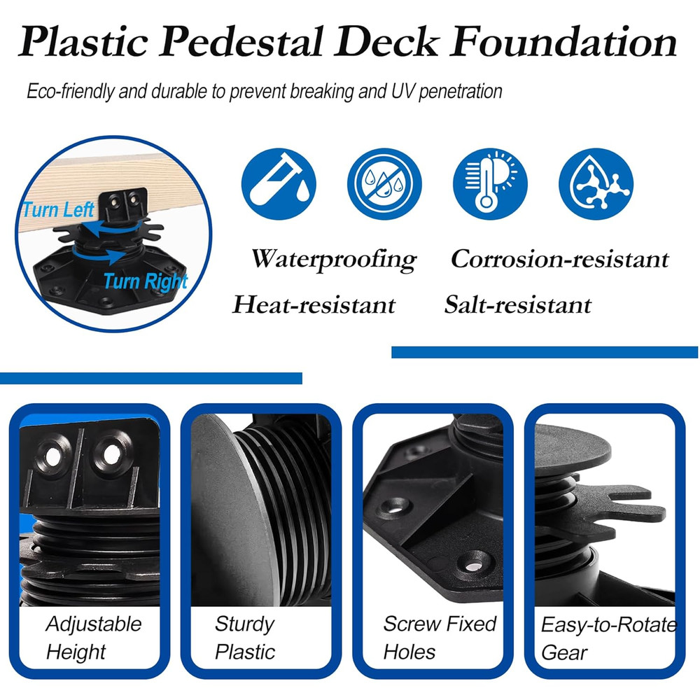 30 PCS Adjustable Plastic Pedestal Paver, Heavy Duty Deck Blocks Foundation Base