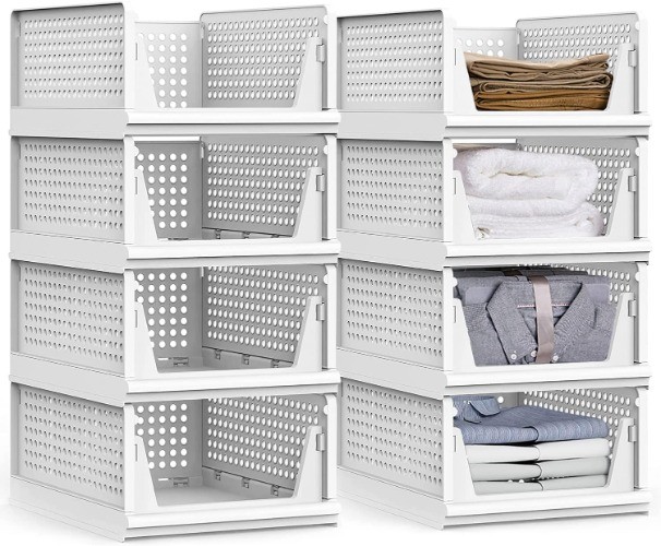 Stackable Organizer, 8 Pack Collapsible Plastic Wardrobe
