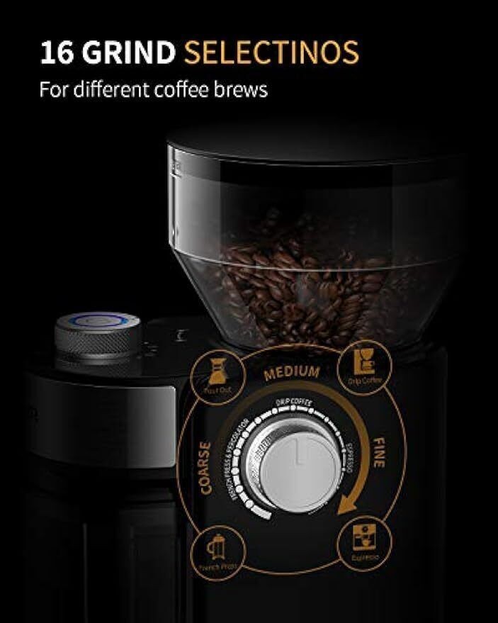 Electric Burr Coffee Grinder Adjustable Burr Mill with 16 Precise Grind Setting