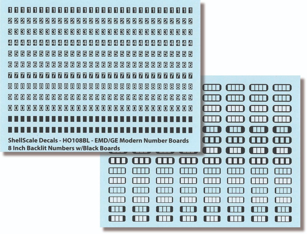 HO108BL - 8 Inch Backlit Number Board Decals EMD/GE - ShellScale Decals