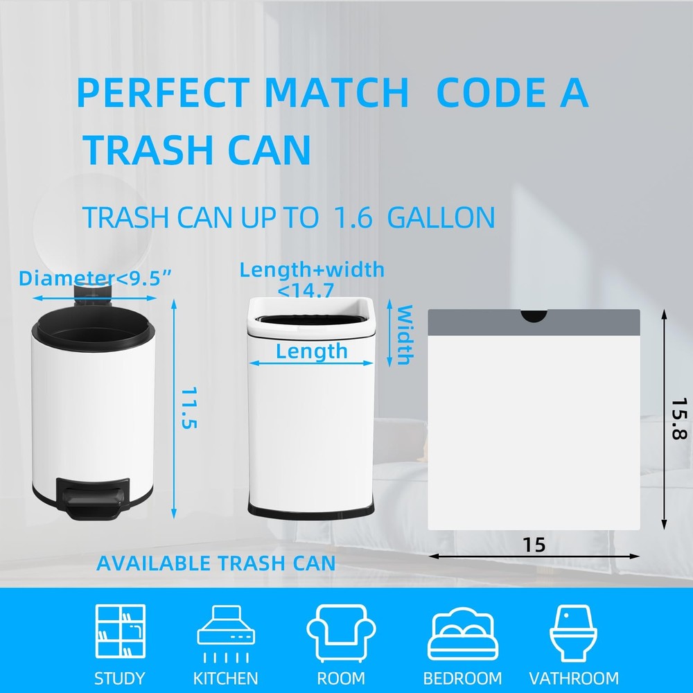 120 Counts 1.6 Gallon Mini Drawstring Trash Bags, Small Garbage Bags by , Cod...