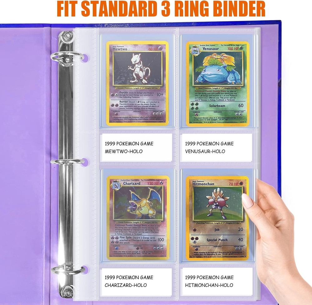 50Ct 4-Pocket Top Loader Sleeves - Trading Card Binder Pages for 3-Ring