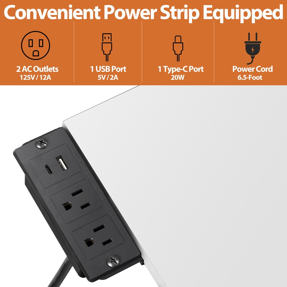 Adjustable Drafting Drawing Tiltable Table & Stool w/ 2 Drawers & Outlet White