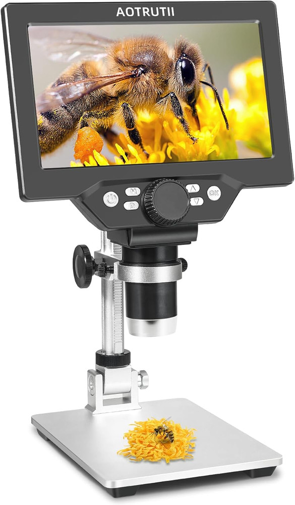 7" LCD Digital Microscope 1200X Magnification, 1080P Coin Microscope with Metal