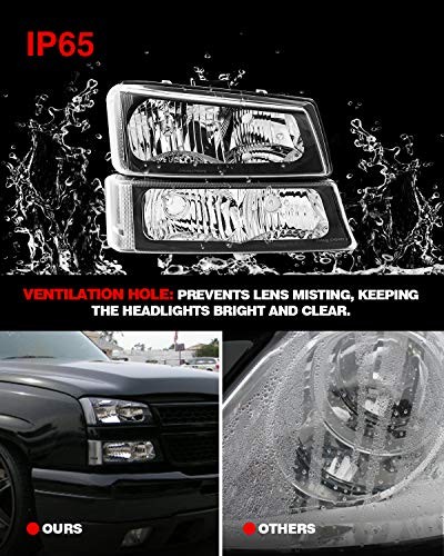 Silverado Headlight, Replacement for 2003-2006 Silverado 1500/2500 Black-Clear