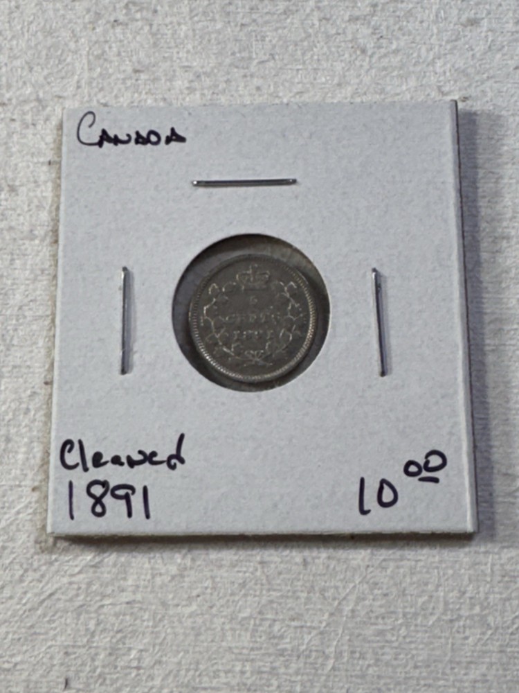 1891 Canada 5 Cents Small Silver Coin Cleaned