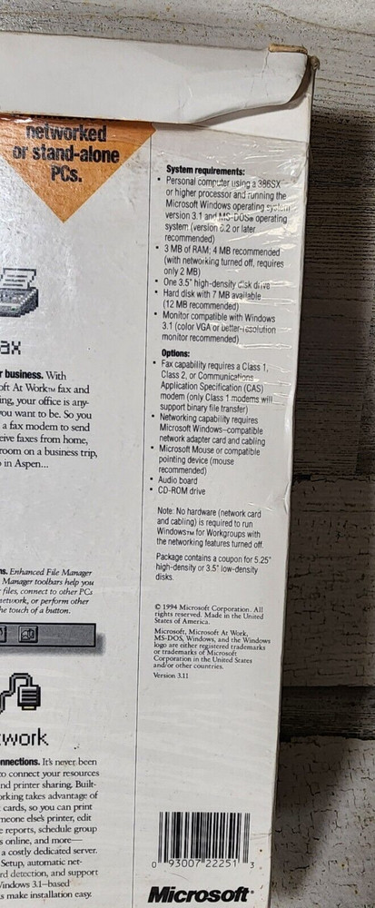 Microsoft Windows For Workgroups Add On Version 3.11 3.5"