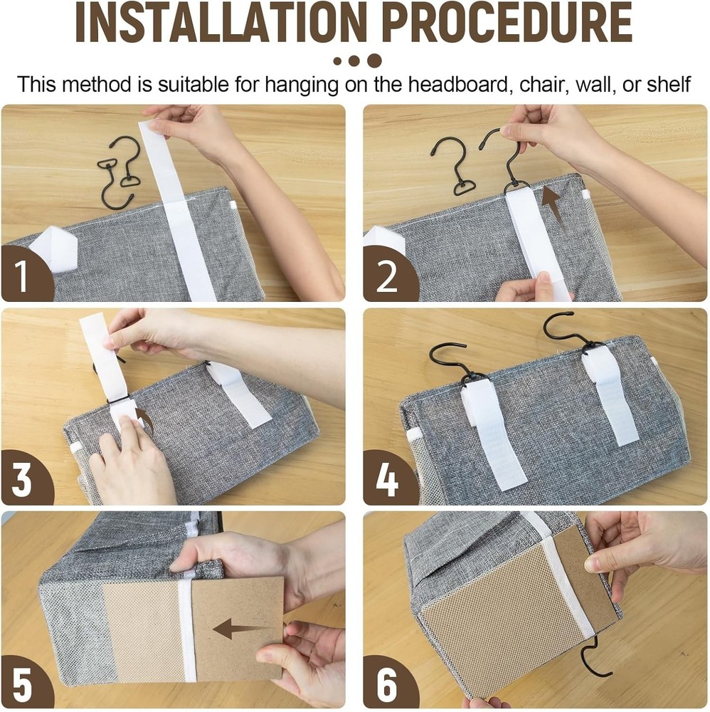 Bedside Caddy Hanging Organizer Storage Bag with Self Adhesive Back for