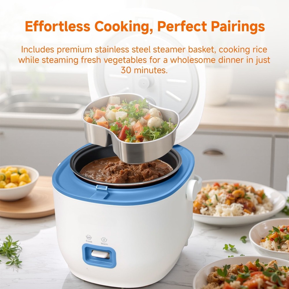 Non-Stick Mini Rice Cooker, 1 Cup-2 Cup, Blue