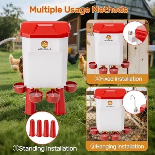 Automatic Chicken Waterer,Float-Controlled Large Watering System with Stainless