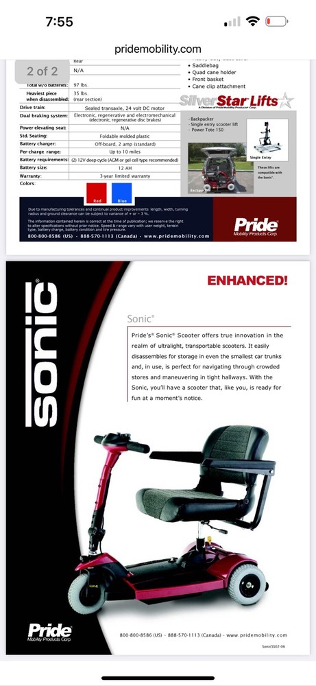 pride sonic scooter