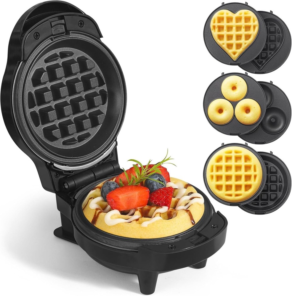 Mini Waffle Maker with Heart & Donut Plates