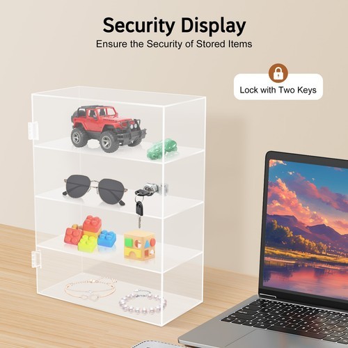 Acrylic Display Case Countertop Clear Box Dustproof Shelves Showcase with Lock