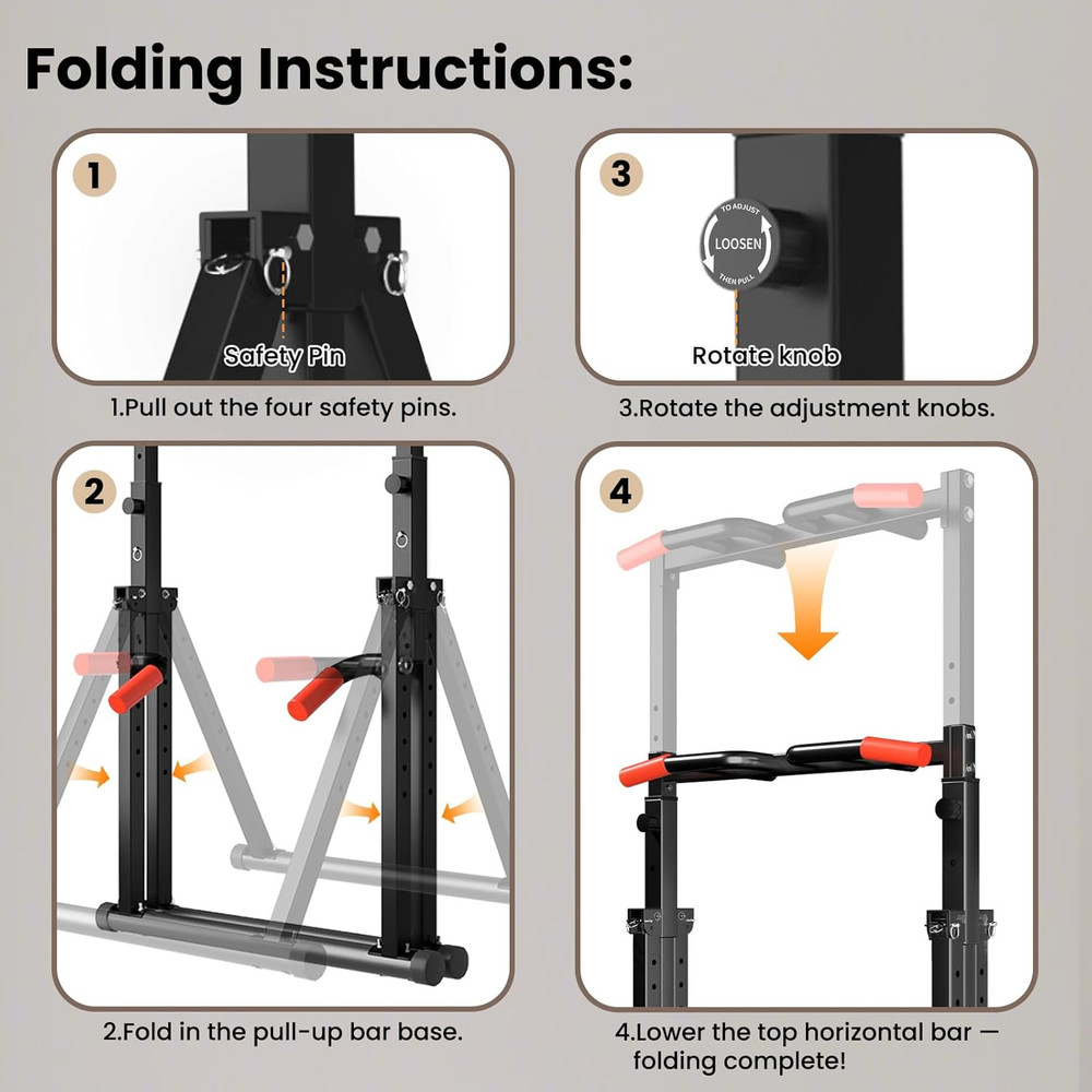 WATBKHE Power Tower Pull up Dip Station Foldable, Pull up Bar Station Adjustable