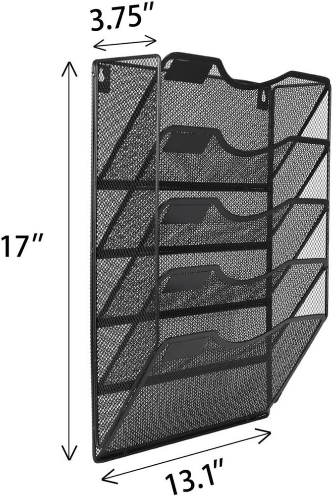 5-Tier Metal Wall File Organizer with Label Slots for Efficient Document Storage