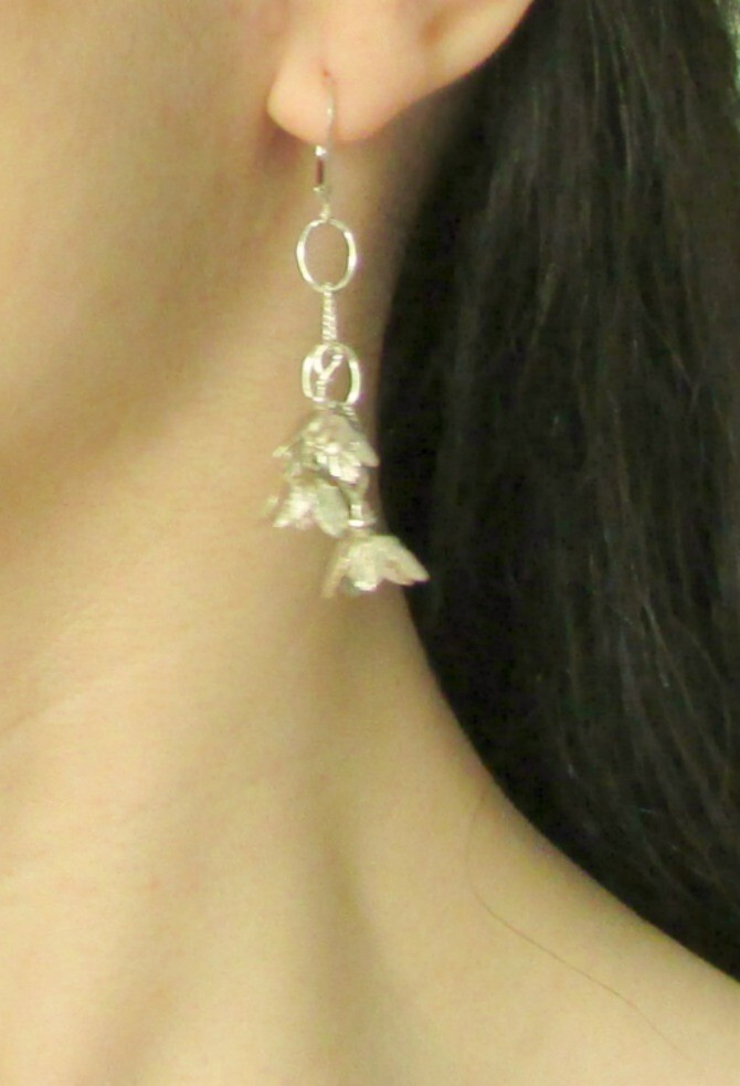 Handmade FINE SILVER Flower Dangle Earrings STERLING SILVER Lever Backs