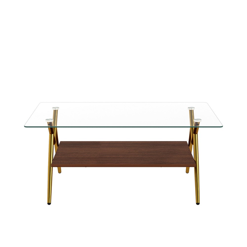 Flat glass Home Deco Coffee Table with Storage Shelf Rectangular Teapoy