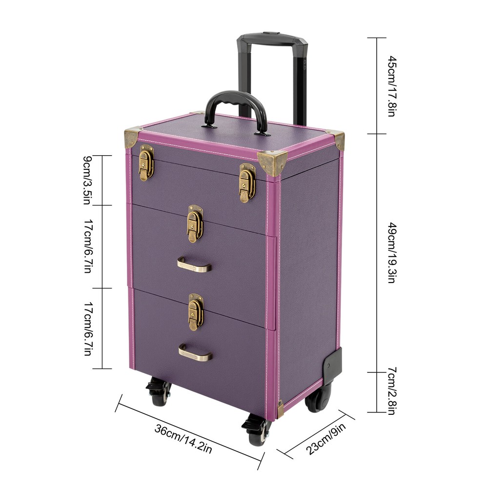 Professional Rolling Makeup Train Case Cosmetic Trolley Makeup Storage Organizer