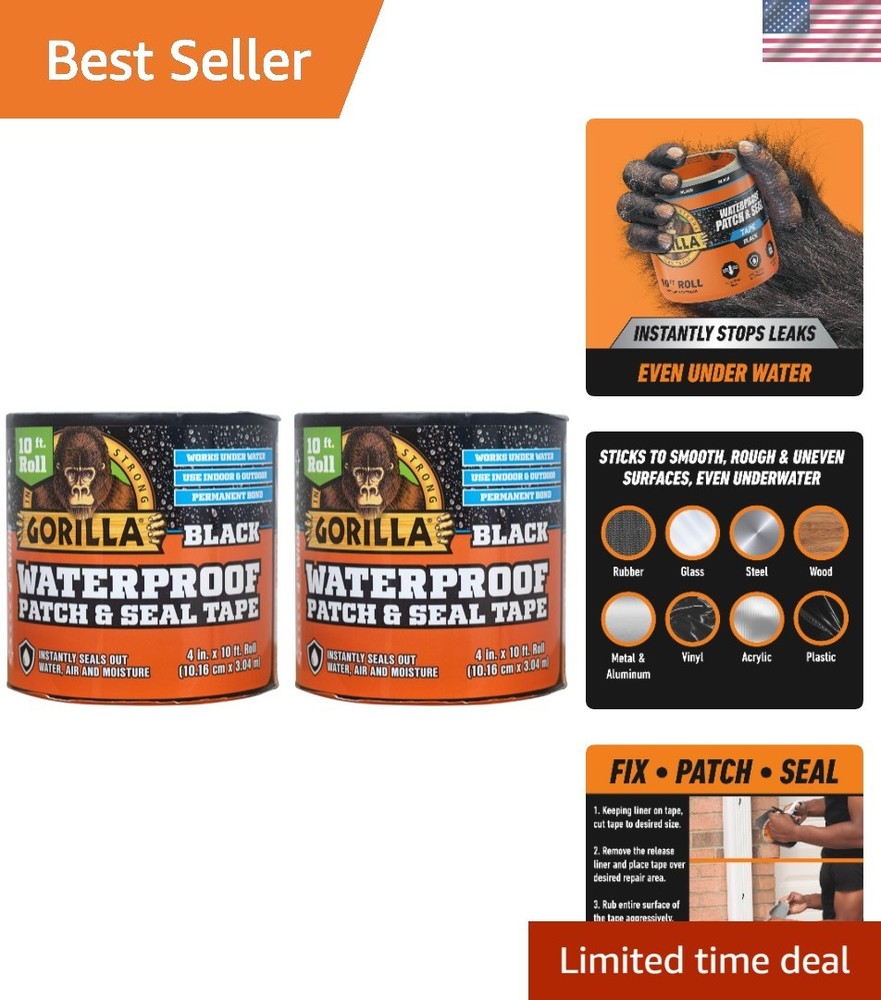 Waterproof Patch & Seal Tape - Black, 2 Pack