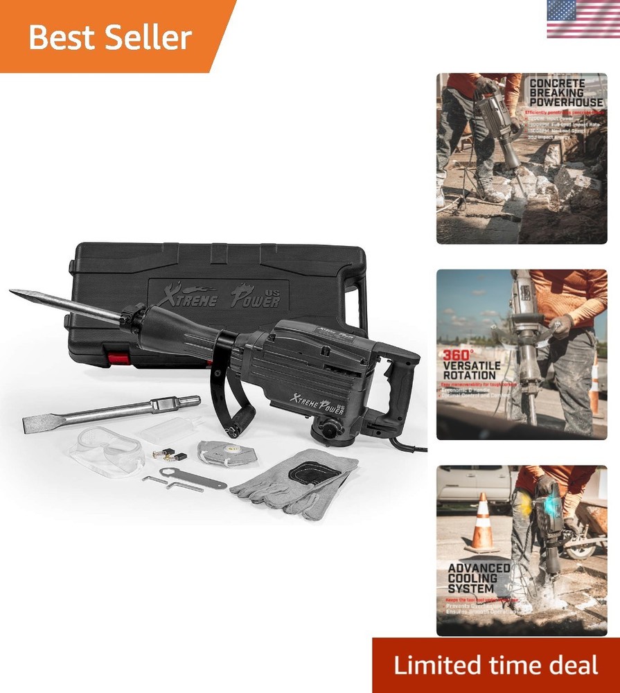 2200W Heavy-Duty Electric Jack Hammer - Includes 2 Chisel Bits & Carry Case