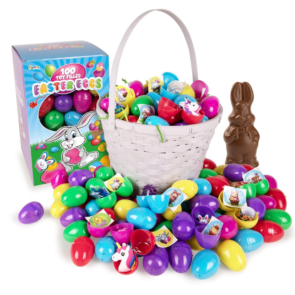 Giraffe 100 Pack Prefilled Easter Eggs Bulk - Multi Color Plastic Filled East...