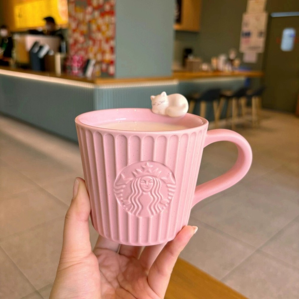 Starbucks Cup Pink Three-dimensional Cat Ceramic Cup Office Desktop Drinking Cup