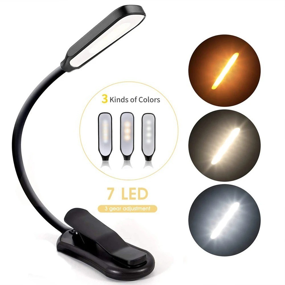 Flexible Rechargeable LED Book Light With 3 Light Modes Easy Clip Reading Lamp