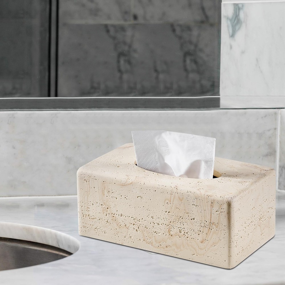 Natural Travertine Texture Resin Rectangular Tissue Box Cover, Standard Size