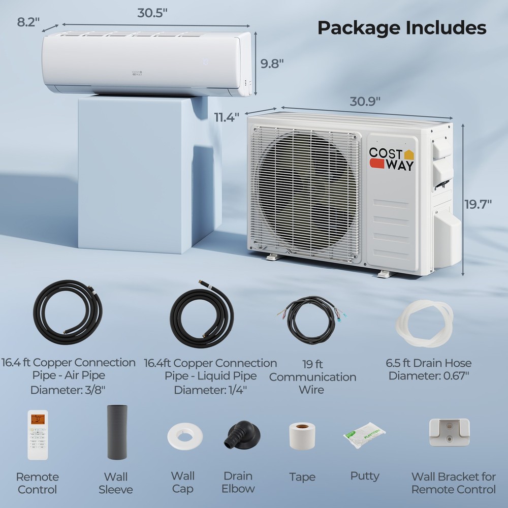 11500 BTU Mini Split Air Conditioner and Heater Pump System-White