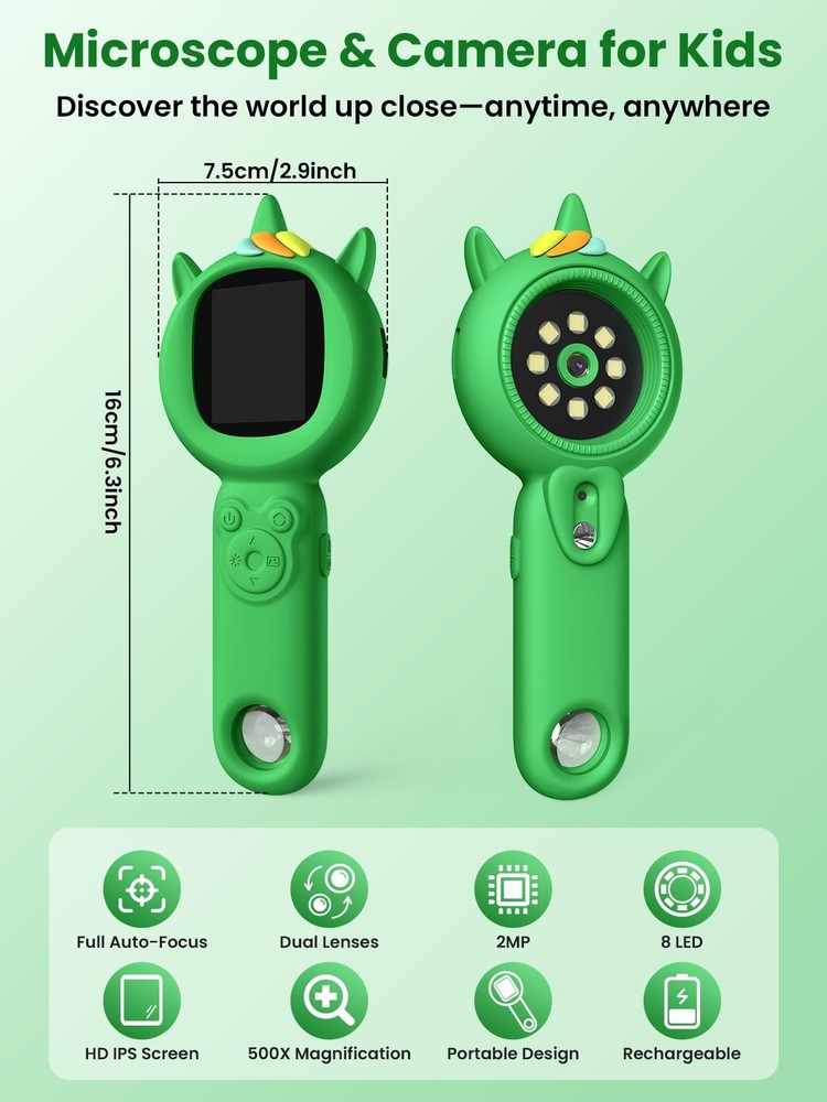 Acoath Microscope for Kids, Auto-Focus Handheld Digital Microscopes Green