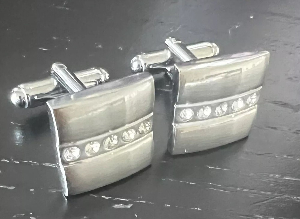 Diamonte Square Silver Tone Metalic Cufflinks