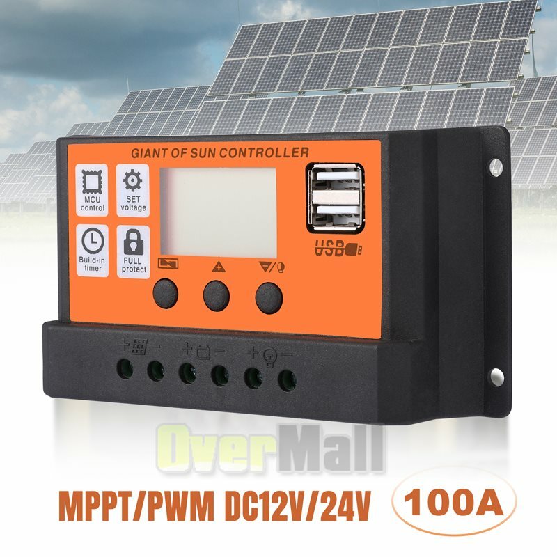 100A AMP MPPT Solar Panel Regulator Charge Controller 12V/24V 1000W/2000W LCD US