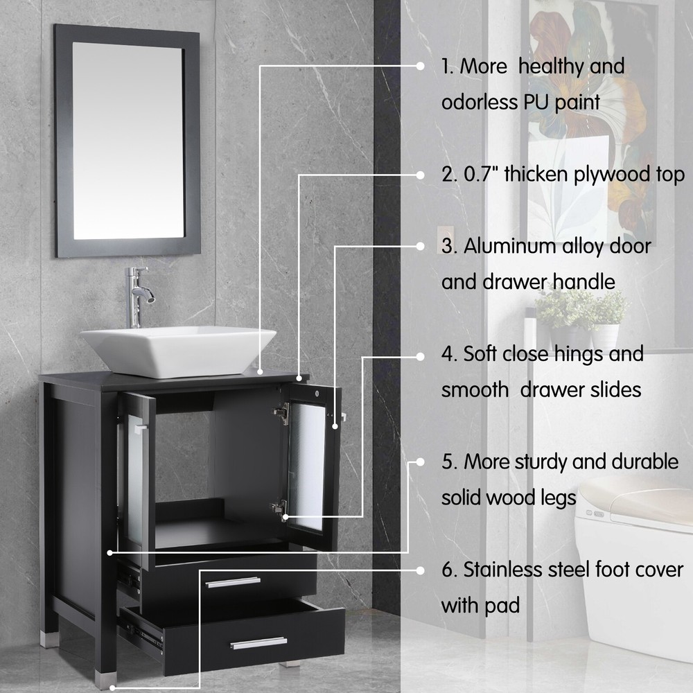 24" Bathroom Vanity with Sink Storage Cabinet Combo W/ Solid Wood Leg