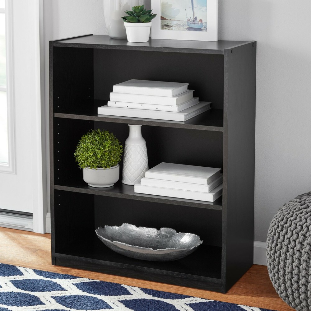 Sleek and sturdy closed back design 1 fixed and 2 adjustable shelves True black