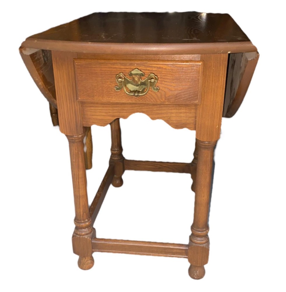 Pennsylvania Ash Vintage Solid Wood Drop Leaf End Table w/ Drawer