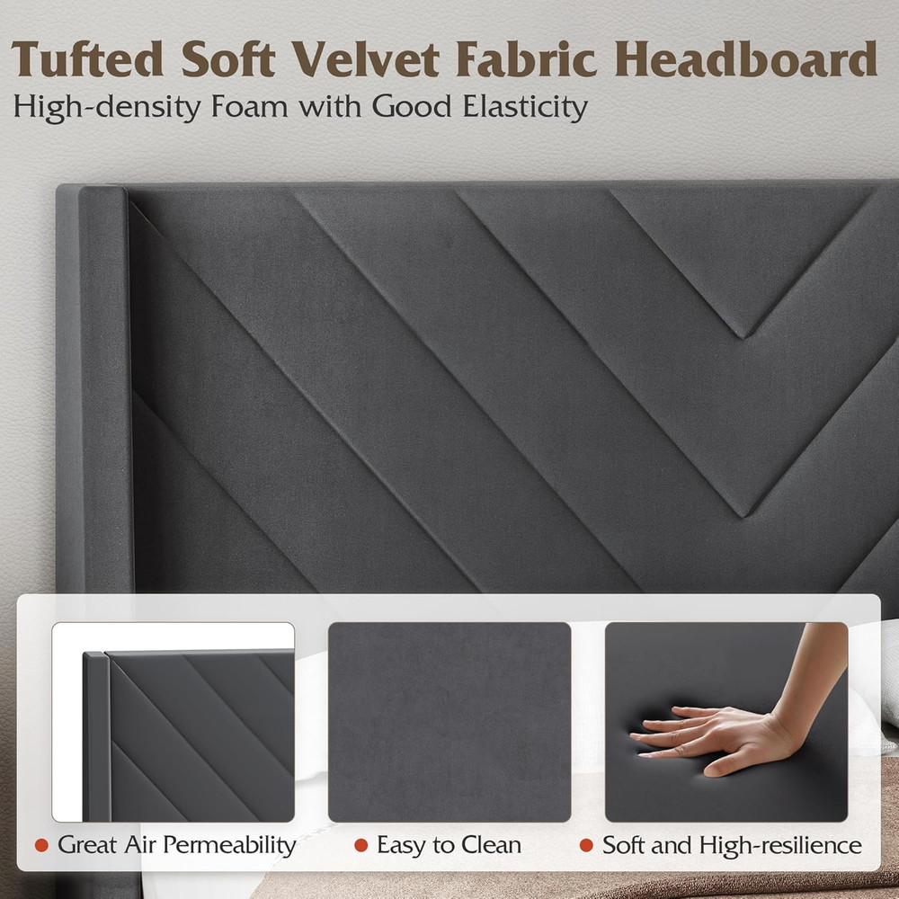 Upholstered Bed Frame, Queen Bed Frame with Tufted Headboard, Platform Bed with