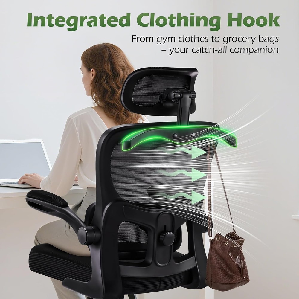 Ergonomic Desk Chairs with Adjustable Lumbar Support& Headrest Hanger