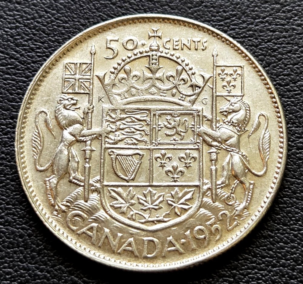 1952 Canada Silver 50-Cent Half Dollar Coin - 80% Silver