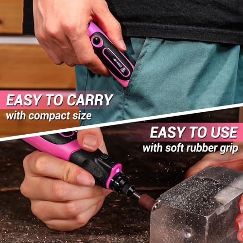 Mini Cordless Rotary Tool: 3.7V Rotary Tool Variable Speed Display with Pink