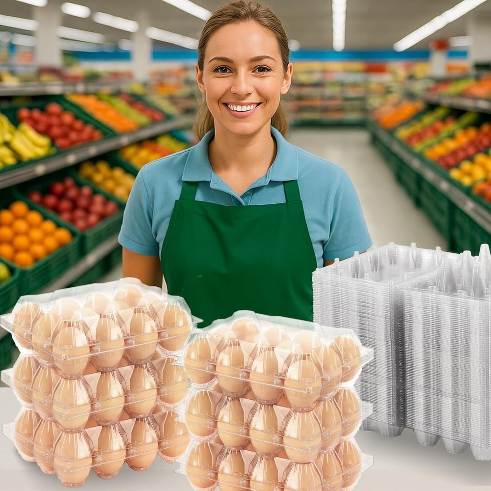 100 Pack Egg Cartons Bulk, Clear Plastic 12-Egg Cartons (3×4), Stackable Egg Con
