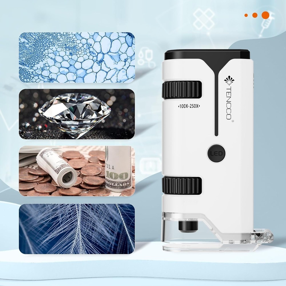 "100X-250X Mini Pocket Microscope for Kids Adults, Protable Handheld Microscope