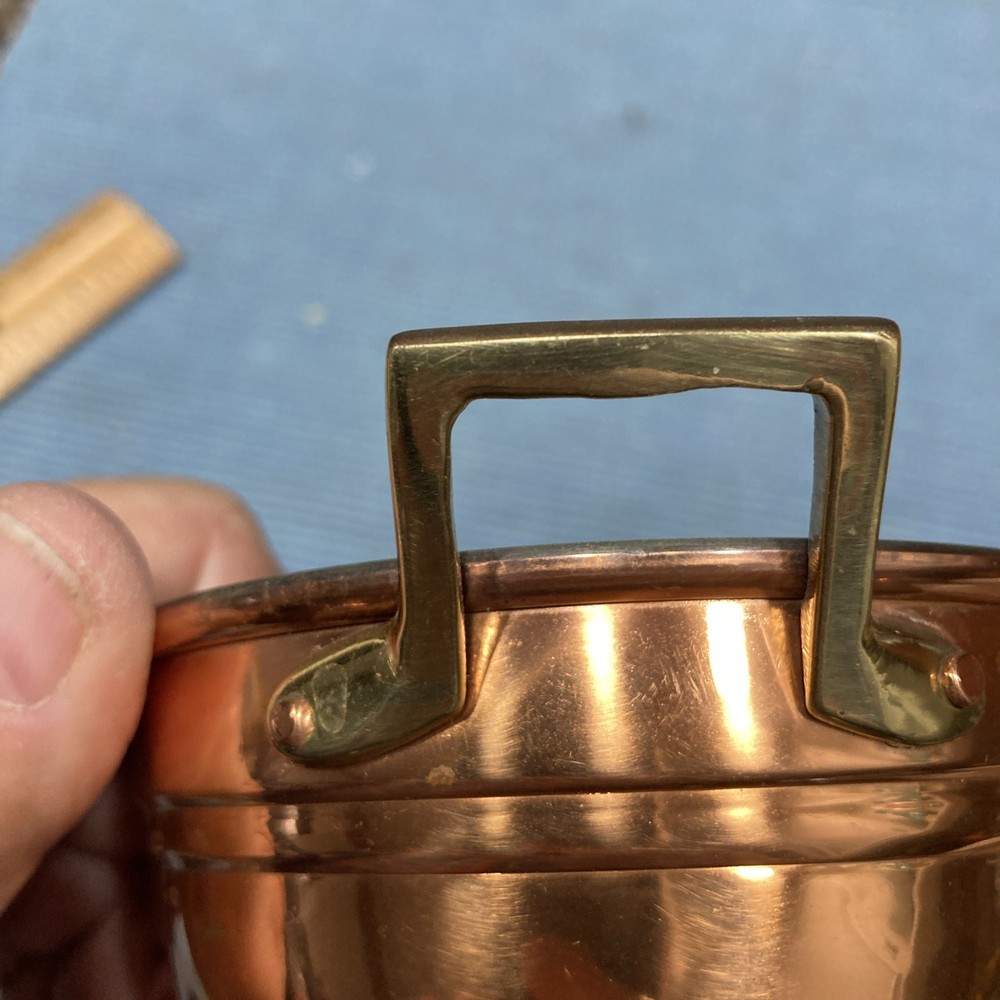 Vintage 4” Copper Colander Brass Handles & Claw Feet