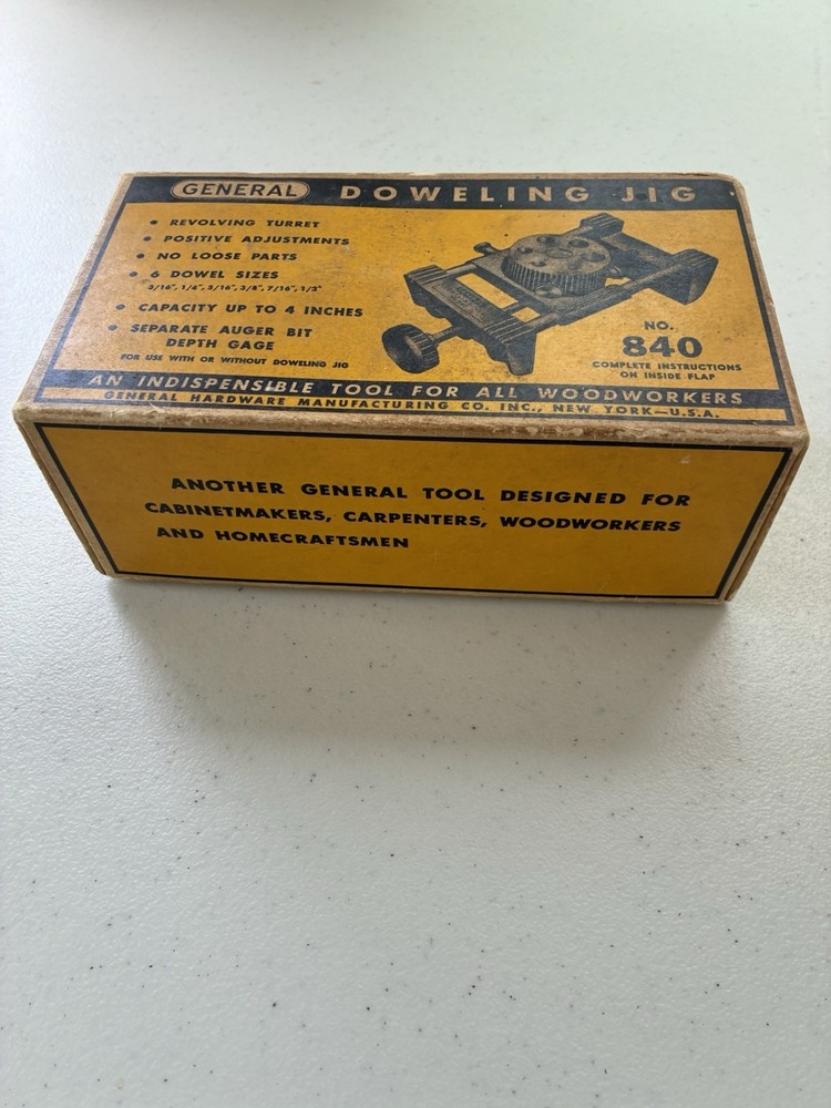 GENERAL DOWELING JIG NUMBER 840 WITH INSTRUCTION SHEET AND ORIGINAL PACKAGING