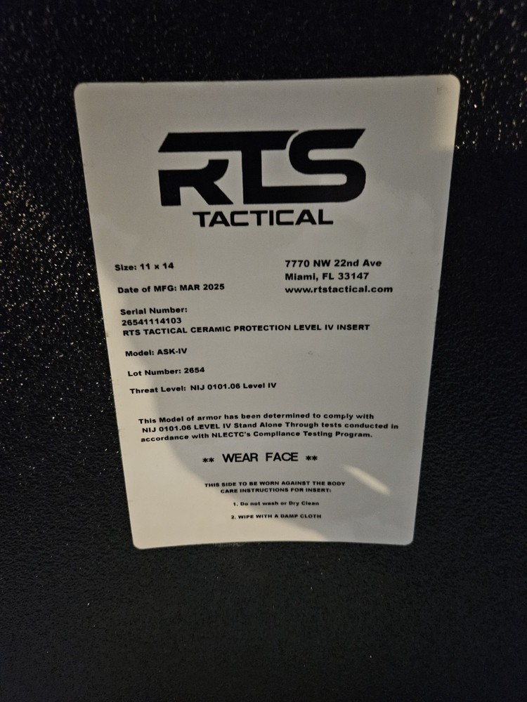 RTS Tactical LVL 4 CERAMIC PLATES
