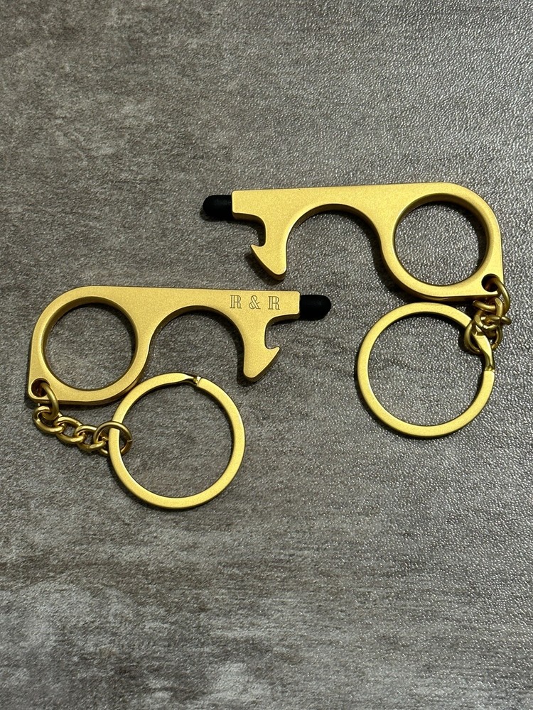 Germ Key Keychain | Solid Brass Antimicrobial Touchless Tool | Set Of 2 - New