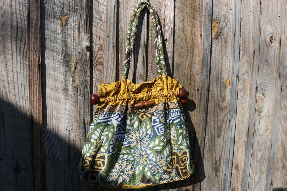 Large Green and Yellow Spring Tote-16" x 15"