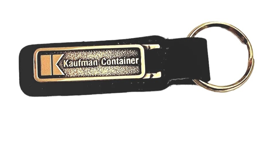 Kaufman Container Keychain Advertising Logo Keyring Leather Brass Keytag Flaw