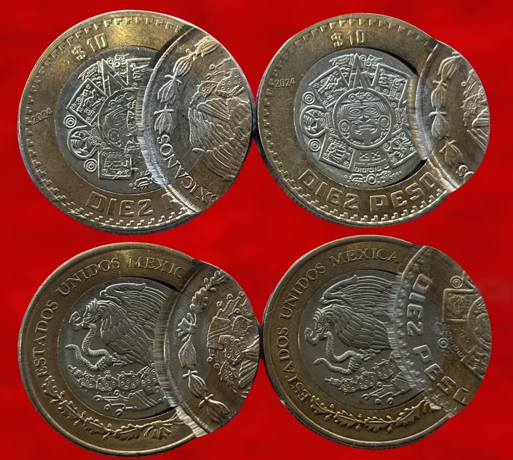MEXICO 10 PESOS Mint ERROR -- Double Struck 2nd Strik one