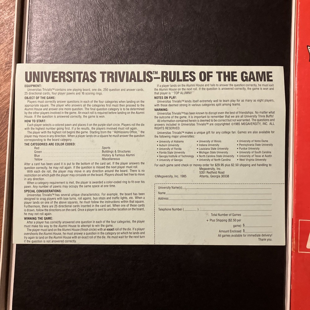 Hoosier Trivia Board Game. 1985. Megaversity Inc.